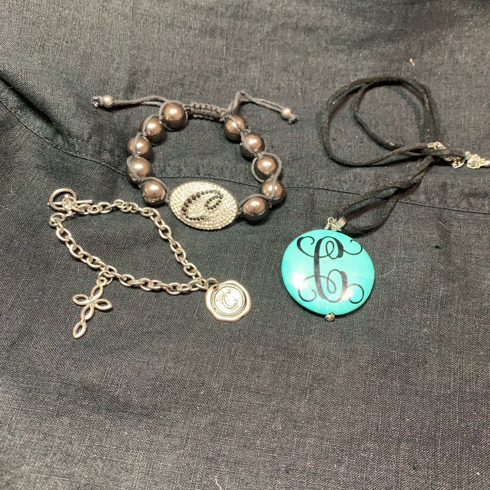 Initial “C” jewelry bracelets and necklace